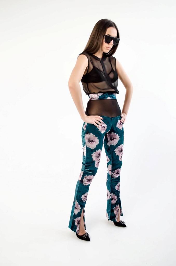 Бархатные брюки со вставкой "Floral Fantasy"