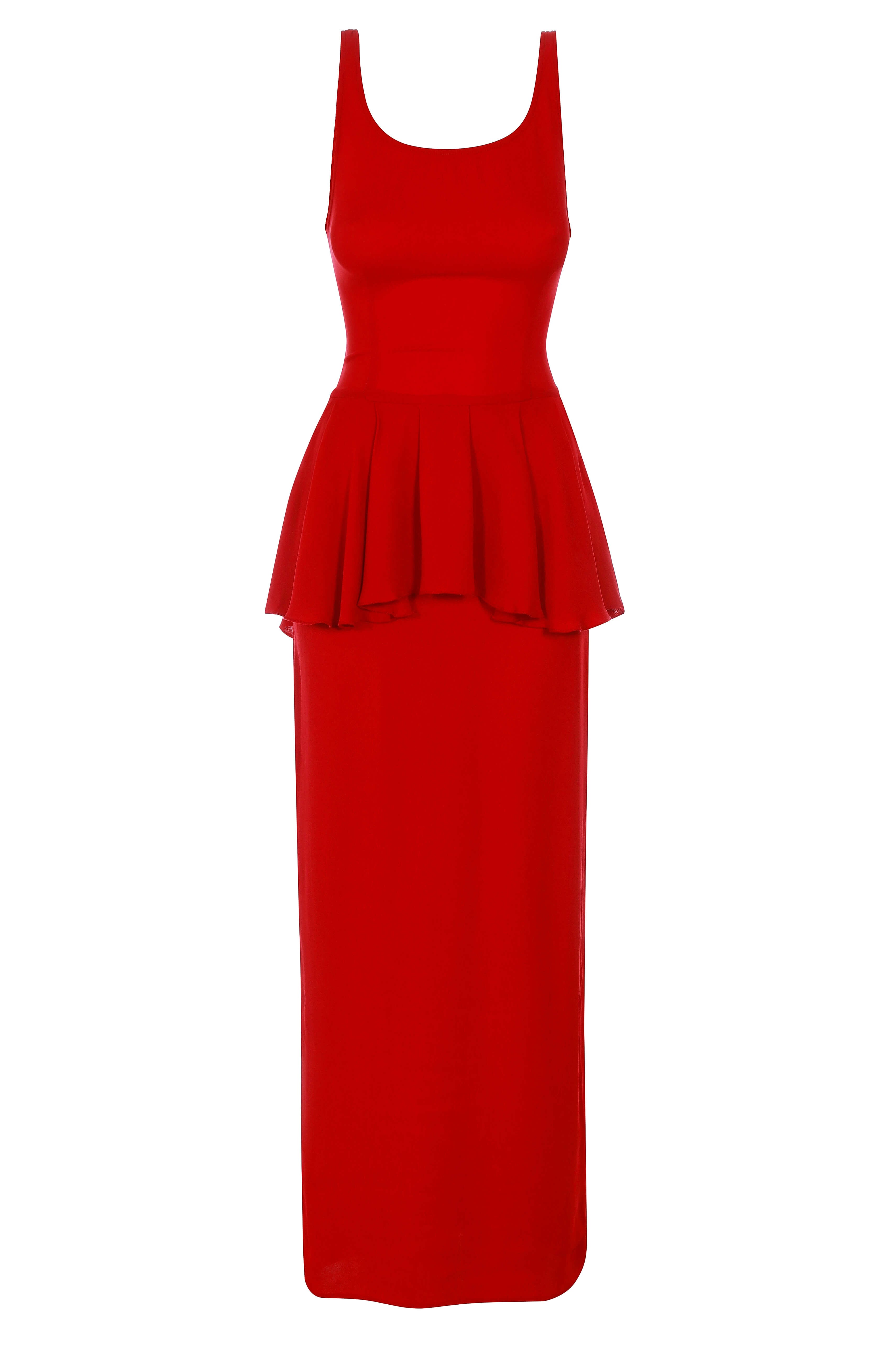 Роскошное красное платье с баской