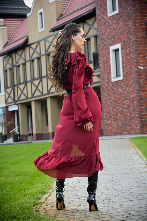 Платье бордо с рюшами "Adaline"